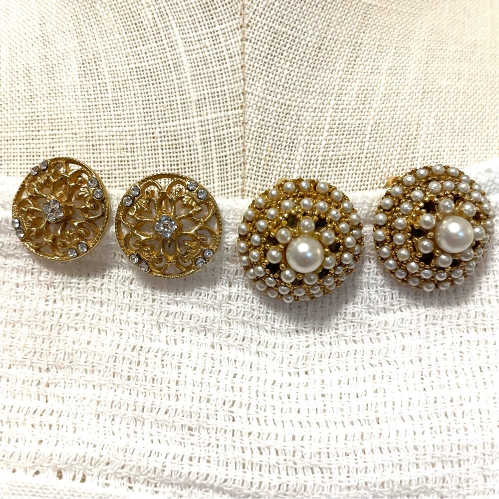Two pairs vintage gold tone clip on earrings